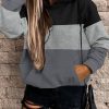 Gray Triple Color Block Hoodie With Kangaroo Pocket