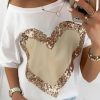 White Valentine's Day Sequined Heart Crew Neck Short Sleeve Top