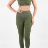 Moss Green Seamless Ribbed Spaghetti Straps Bra Leggings Sports Set