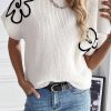 Classic Round Neck Sweater Tee With Flower Embroidery Design