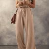 Pale Khaki Knotted Straps Button Textured Drawstring Jumpsuit