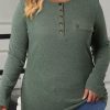 Mist Green Plus Size Snap Button Henley Top