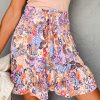 Chic And Stylish Short Floral Skirt With Elastic Smocked Waistband