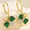 Gold Gorgeous Gem St. Patricks 4-leaf Clover Earrings