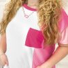 Peach Blossom Colorblock Patchwork Plus Size T-shirt