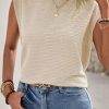 Beige Solid Textured Batwing Sleeve Crew Neck T Shirt