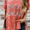 Versatile Summer T Shirt: Red Paisley Print With Crew Neck