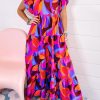 Orange Abstract Printed High Waist Ruffle Tiered Long Dress