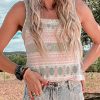 White Western Fashion Print Tie Back Spaghetti Strap Tank