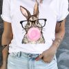 White Easter Bubblegum Rabbit Graphic Plus Size Tee