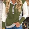 Jungle Green Color Block Textured Buttoned Kangaroo Pocket Hoodie