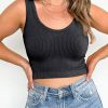 Black Ribbed Seamless Cropped Tank Top