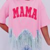 Stylish Pink T-shirt With Sequined Fringe Hem - Perfect Daily Wear For Mothers