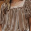 Simply Taupe Pleated Puff Sleeve Square Neck Blouse