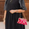 Black Plus Size Half Puff Sleeve Swing Dress