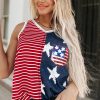 Red American Flag Sequin Patchwork V Neck Tank Top