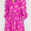 Rose Cheetah Print Drawstring Tunic Shirt Dress