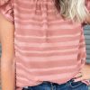 Flirty Round Neck Ruffle Sleeve Blouse - Casual Style