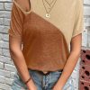 Brown Asymmetric Cut Out Colorblock T Shirt