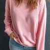 Pink Solid Classic Crewneck Pullover Sweatshirt