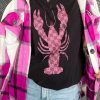 Black Checkered Lobster Print Crew Neck T Shirt