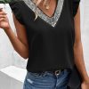 Black Contrast Sequin V Neck Flutter Sleeve Blouse