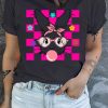 Black Bubblegum Easter Rabbit Checker Flower Graphic Plus Tee