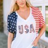 White USA Flag Sequin Patchwork Color Bock T Shirt