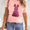 Casual Short Sleeve Tee: Pink Leopard Print For Easter Celebrations