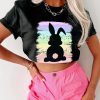 Black Rainbow Splash Easter Rabbit Graphic Tee