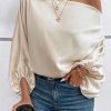 Chic Asymmetrical Neck Balloon Sleeve Blouse For Daily And Date Occasions