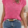 Casual Loose Fit Sweater Tee In Bright Pink - Short Sleeve With Chest Pocket