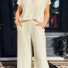 Apricot Metallic Lattice Textured Casual Two Piece Set