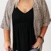 Khaki Plus Size Leopard Print Half Sleeve Open Front Cardigan