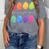 Gray Easter Eggs Print Crew Neck T Shirt