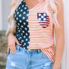 Red American Flag Sequin Patched Tie Shoulder Tank Top