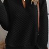 Black Split Neck Quilted Long Sleeve Top