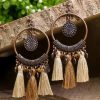 Beige Boho Round Tasseled Dangle Earrings