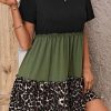 Jungle Green Leopard Print Colorblock Frill Trim T-shirt Dress