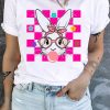 White Bubblegum Easter Rabbit Checker Flower Graphic Plus Tee