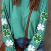 Green Sequined St Patrick Clover Patched Long Sleeve Top