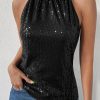 Popular Nightclub Fashion: Black Glitter Tank Top For Women