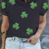 Black Plus Size Shining Clover Print St. Patrick Graphic Tee