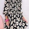 Black Floral Print Smocked Bracelet Sleeve Mini Dress