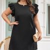 Flattering A-Line Plus Size Dress: Rib Textured Fabric, High Waist