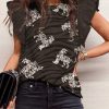 Black Stylish Animal Print Ruffle Sleeve Top