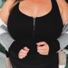 Black Plus Size Zipper Front Racerback Ribbed Tank Top