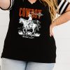 Black COWBOY Graphic Varsity Striped Sleeve Plus V Neck Tee