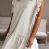 White Flutter Sleeve Crew Neck Shift Dress