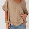 Versatile And Lightweight Ruffled V-Neck Blouse For Women In Light French Beige